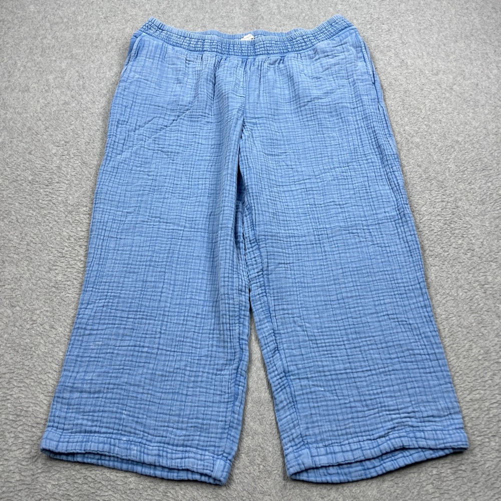 Pure J Jill Pants Womens Large Petite Blue Gauze Wide Leg Pull On Stretch Crop